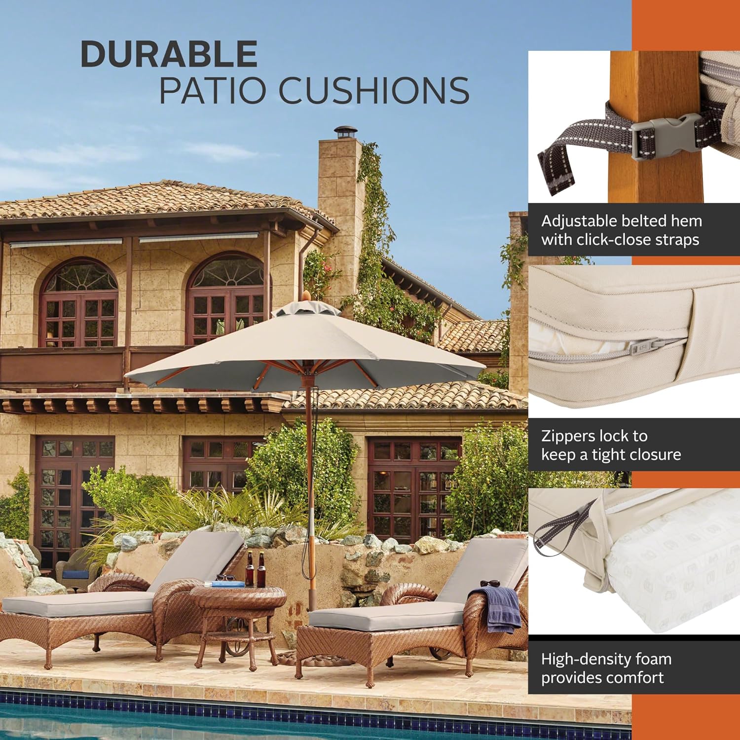 Classic Accessories 62-001-BEIGE-EC Chaise Lounge Cushion Combo, 1 Pack - 72 x 21 x 3 Inch, Antique Beige